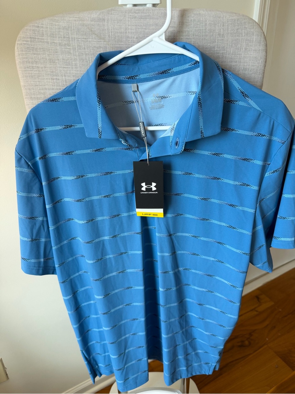 Under Armour Men's Light Blue Striped Golf Polo